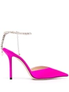 Jimmy Choo Saeda 100mm Satin Crystal Ankle-strap Pumps In Fuchsia