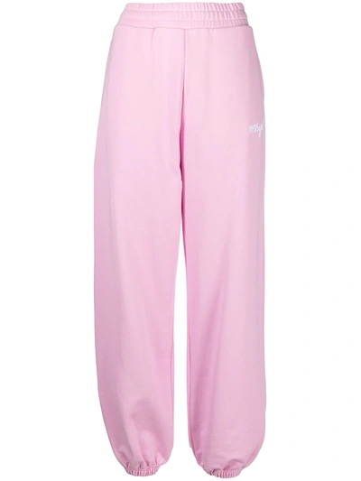 Msgm Logo-embroidered Loose-fit Track Trousers In Pink
