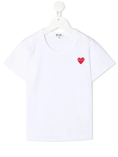 Comme Des Garçons Play Kids' Heart Logo Patch T-shirt In White