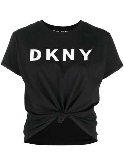 Dkny Logo-print Tie-front T-shirt In Black
