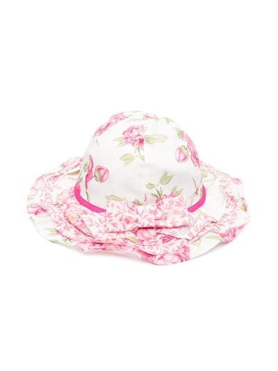 Monnalisa Babies' Rose Print Bow-embellished Hat In White