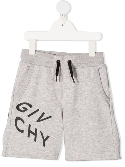 Givenchy Kids' Logo印花纯棉运动短裤 In Grey