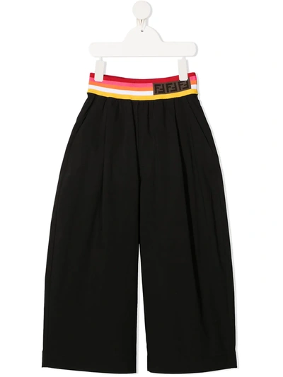 Fendi Kids' Monogram-embellished Wide-leg Trousers In Nero