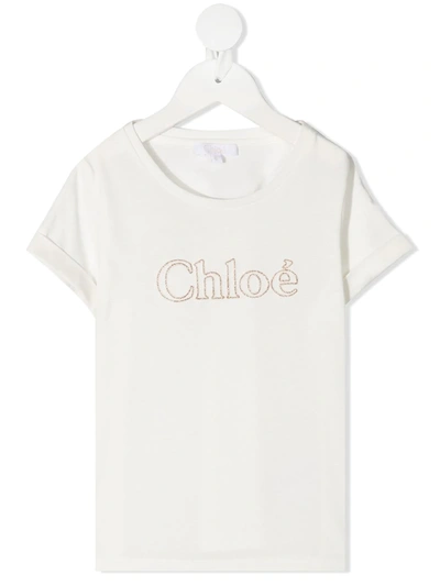 Chloé Kids' Logo-print Cotton T-shirt 4-14 Years In White