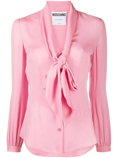 Moschino Tie-neck Buttoned Blouse In Pink