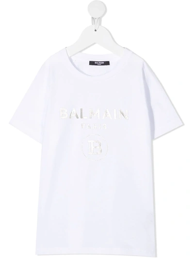 Balmain Kids' Logo Print T-shirt In White