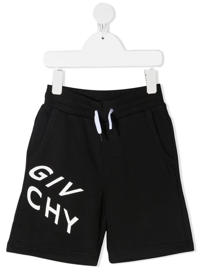 Givenchy Kids' Logo印花抽绳短裤 In Black