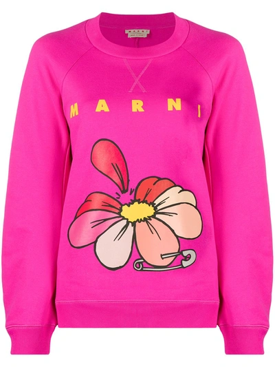 Marni Logo印花花卉卫衣 In Pink