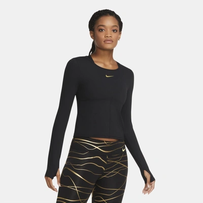 Nike Icon Clash Women's Long-sleeve Running Top (black) In Black,metallic Gold