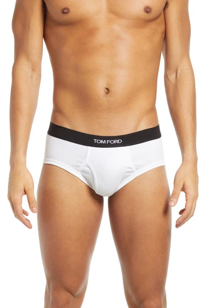 Tom Ford Mens White Branded-waistband Fitted Pack Of Two Stretch-cotton  Briefs L