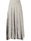 THOM BROWNE ANKLE LENGTH DROPPED BACK PLEATED SKIRT W/COMBO