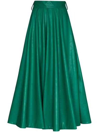 Anouki Pleated Faux-leather Midi Skirt In Green