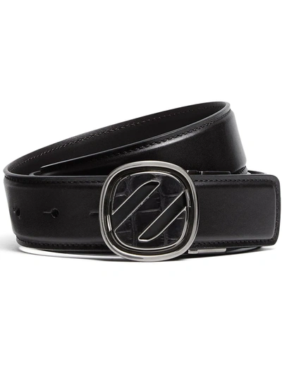 Ermenegildo Zegna Croc-effect Logo Buckle Belt In Black