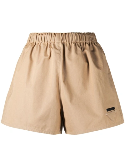 Prada Logo Plaque High-waisted Shorts In Neutrals