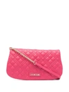 LOVE MOSCHINO LOGO PLAQUE QUILTED CROSSBODY BAG