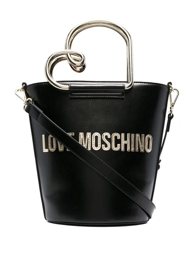 Love Moschino Embroidered-logo Bucket Bag In Black