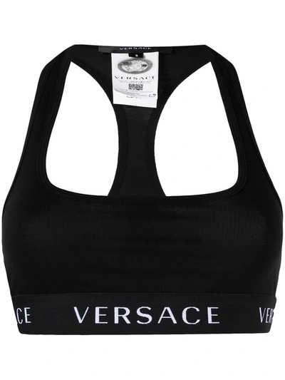 Versace Logo Band Racerback Sports Bra In Black