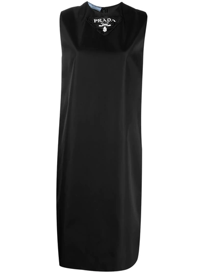 Prada Sleeveless Shift-style Midi Dress In Schwarz