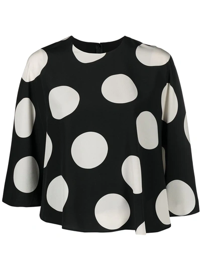 Valentino Cape-effect Polka-dot Silk-georgette Blouse In Black/ivory