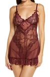 Oh La La Cheri Valentine Lace Babydoll Set In Zinfandel