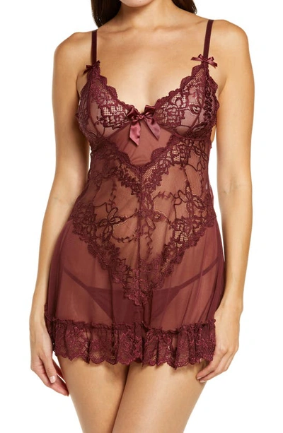 Oh La La Cheri Valentine Soft Cup Babydoll Chemise & G-string Thong In Zinfandel