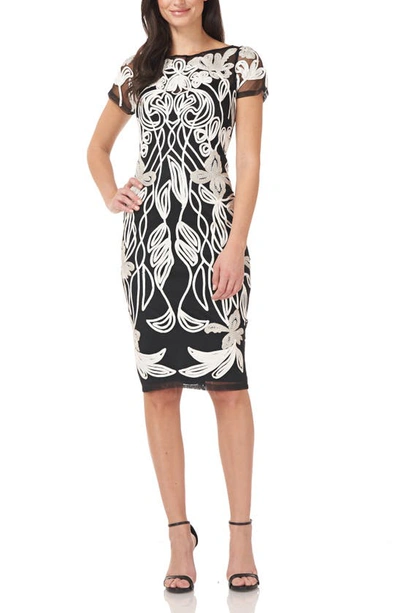 Js Collections Art Nouveau Soutache Sheath Dress In White/ Black