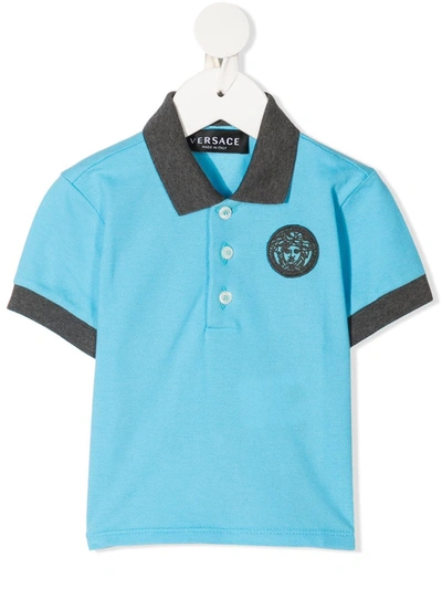 Young Versace Babies' Medusa-embroidered Polo Shirt In 蓝色