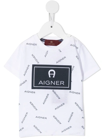 Aigner Babies' All-over Logo Print T-shirt In 白色