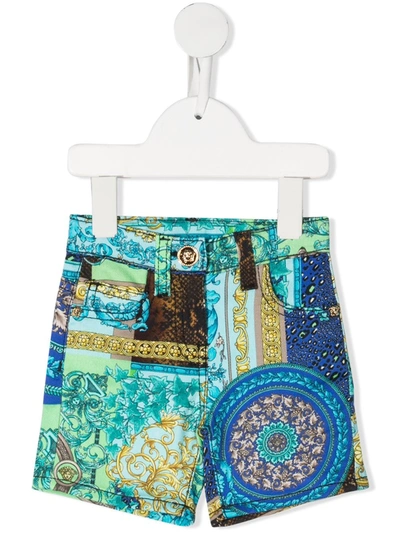 Young Versace Babies' Mixed Print Shorts In 蓝色