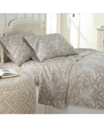 Southshore Fine Linens Ultra-soft Floral Or Solid 4-piece Sheet Set Bedding In Taupe
