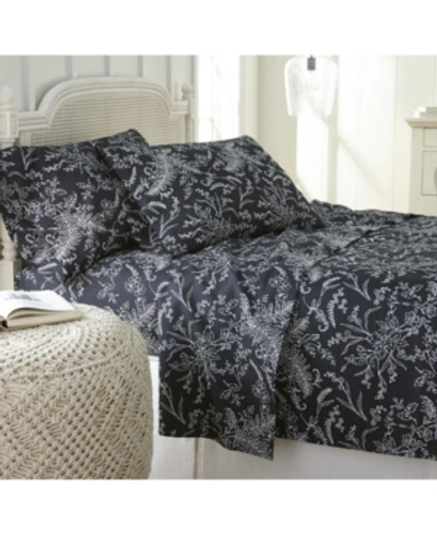 Southshore Fine Linens Ultra-soft Floral Or Solid 4-piece Sheet Set Bedding In Black