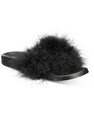 Inc International Concepts Women's Satin Marabou Slide Slippers, Created For Macy's In Deep Black