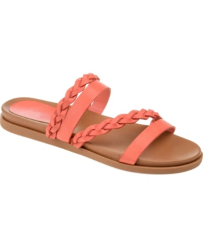 Journee Collection Women's Colette Braided Strappy Open Toe Flat Sandals In Coral