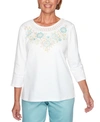 ALFRED DUNNER COTTAGE CHARM FLORAL EMBROIDERED YOKE TOP