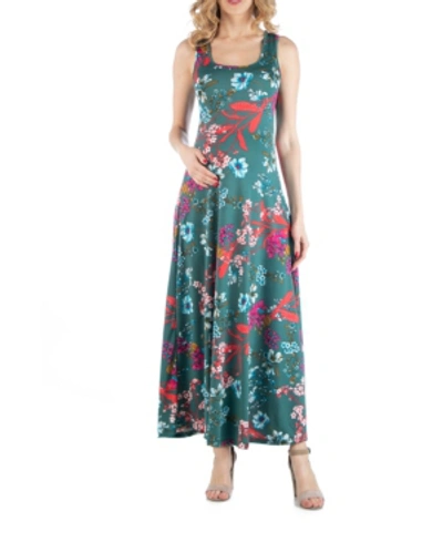 24seven Comfort Apparel Sleeveless Multicolor Floral Print Maternity Maxi Dress