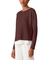 Eileen Fisher Crewneck Wool Box Top In Casis