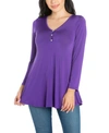 24SEVEN COMFORT APPAREL WOMEN'S FLARED LONG SLEEVE HENLEY TUNIC TOP