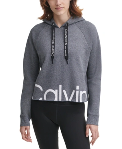 Calvin Klein Performance Logo Cropped Hoodie In Black Heather