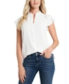 CECE CECE WOMEN'S SHORT SLEEVE PIN-TUCK RUFFLED BUTTON-UP BLOUSE