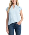 Cece Pintuck Ruffle Short Sleeve Blouse In Blue Pearl