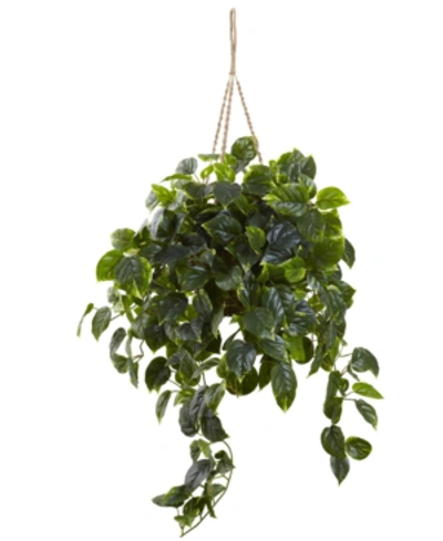 Nearly Natural Pothos Uv-resistant Indoor/outdoor Artificial Plant Hanging Basket In Green
