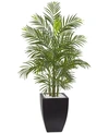 Nearly Natural 4.5' Areca Palm Uv-resistant Indoor/outdoor Artificial Tree In Black-washed Planter In Green