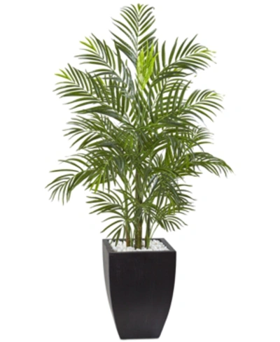 Nearly Natural 4.5' Areca Palm Uv-resistant Indoor/outdoor Artificial Tree In Black-washed Planter In Green