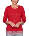 ALFRED DUNNER PETITE LAYERED-LOOK WELL RED TOP