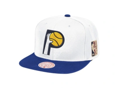 Mitchell & Ness Indiana Pacers Patch N Go Snapback Cap In White/royalblue