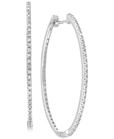 Macy's Diamond Medium In & Out Skinny Hoop Earrings (1/5 Ct. T.w.) In 10k White Gold, 1.3"