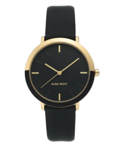 Nine West Women's Gold-tone And Black Strap Watch, 36mm