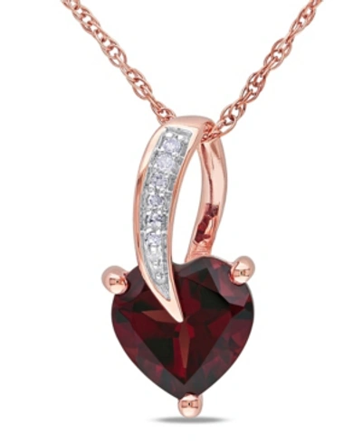 Macy's Garnet And Diamond Accent Heart Pendant And Chain In Red