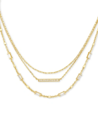 Kendra Scott 14k Gold-plated Pave Bar & Baguette-crystal Layered Necklace, 16" + 2" Extender In Gray Crystal
