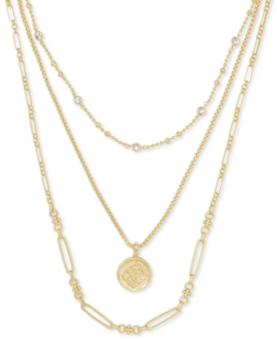 Kendra Scott 14k Gold-plated Crystal & Medallion Charm Layered Necklace, 16" + 2" Extender In Jewel Tone Mix
